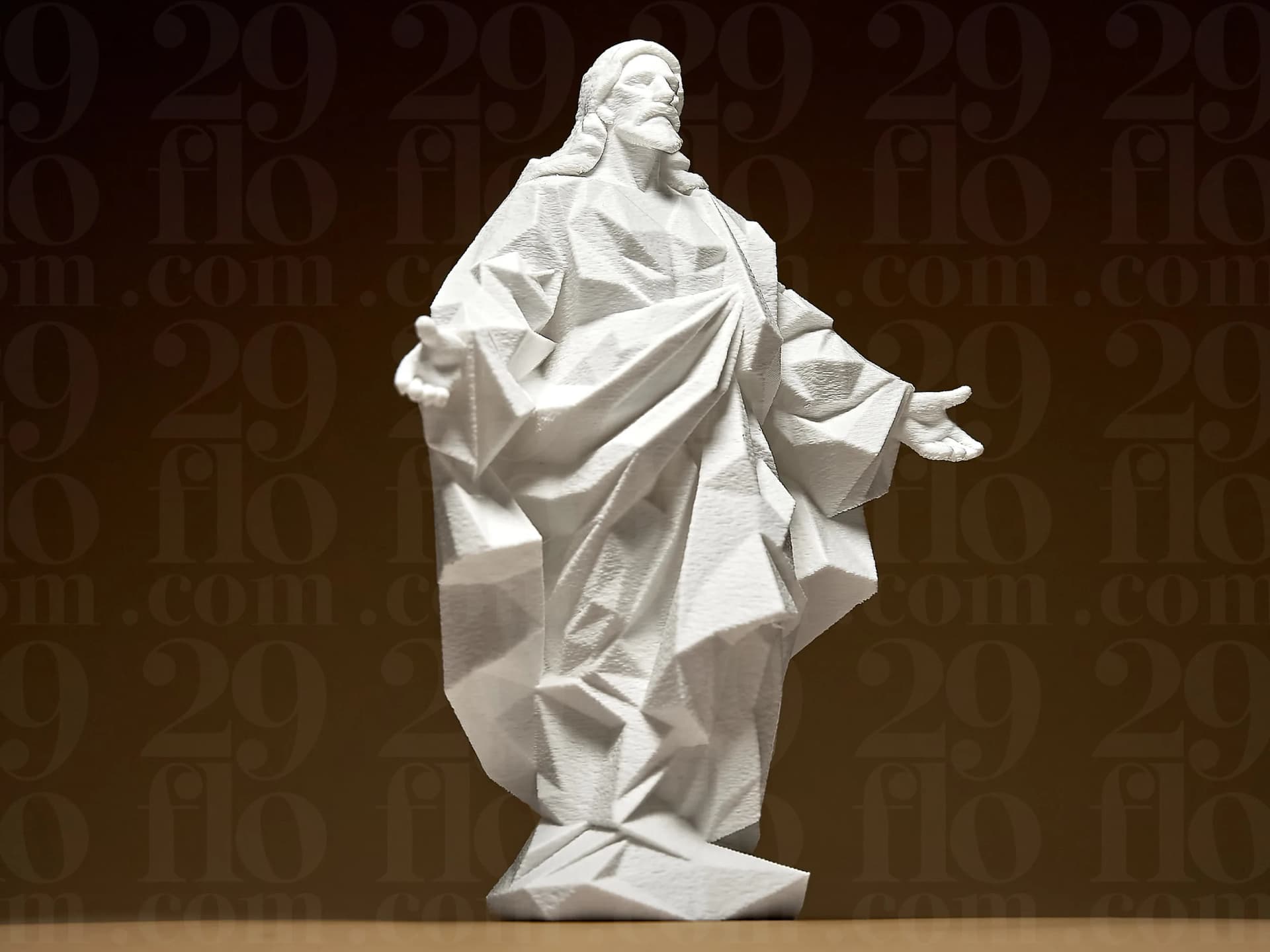 Quadro Jesus geométrico vista frontal com detalhes em alto relevo